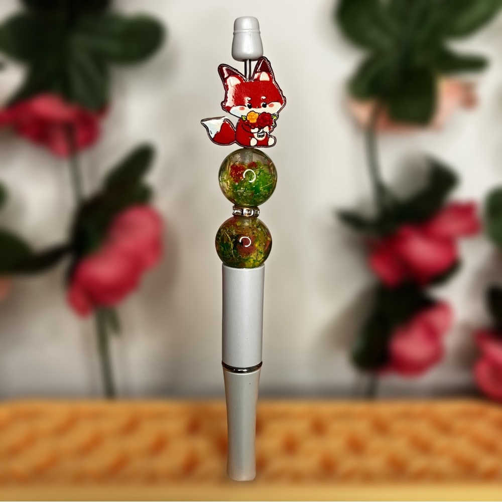 Fox and Floral Handmade Beaded Pen